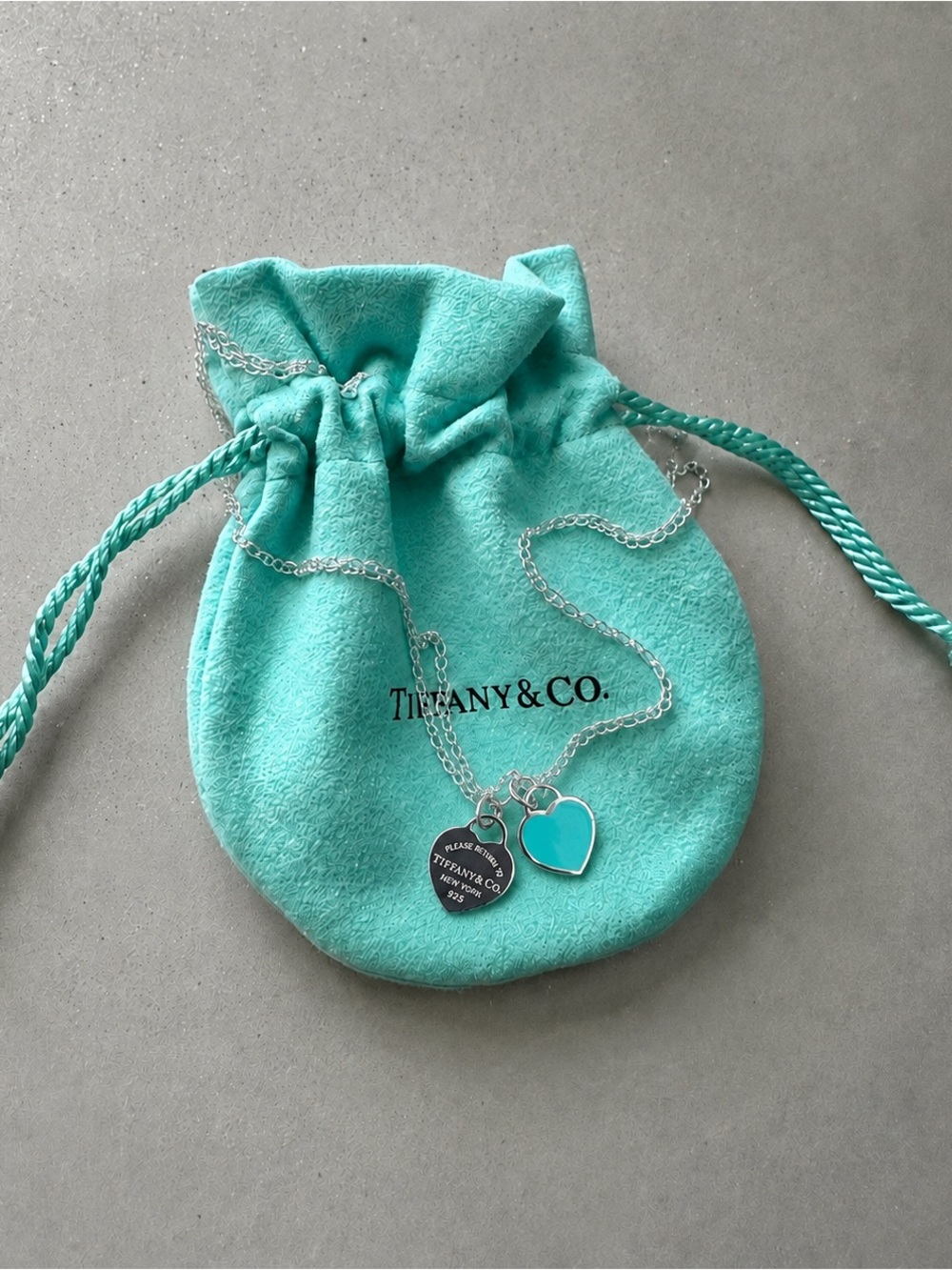 Tiffany & Co. Blue Double Heart Pendant Necklace with pouch